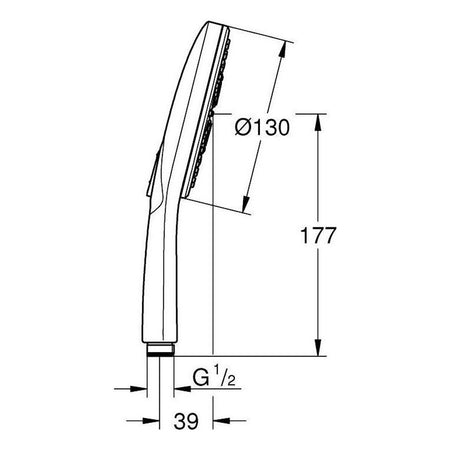 Grohe Rainshower Smartactive 130 tuš ručica 3 funkcije 26574DC0 – tehnički crtež