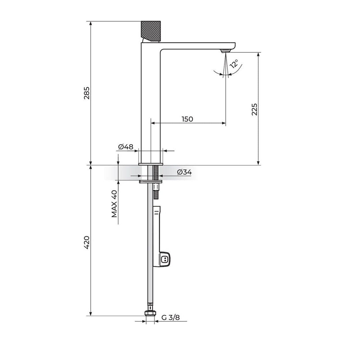 Rosan S2 Black&Gold baterija za lavabo – hladna voda 254109BG – tehnički crtež