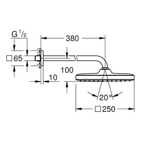 Grohe Tempesta CUBE 250 tuš ruža MATTE Black 266872430 – tehnički crtež