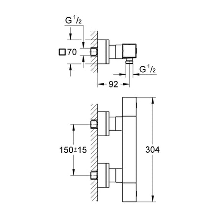 Grohe Grohtherm CUBE TERMO za tus kadu 34488000 – tehnički crtež