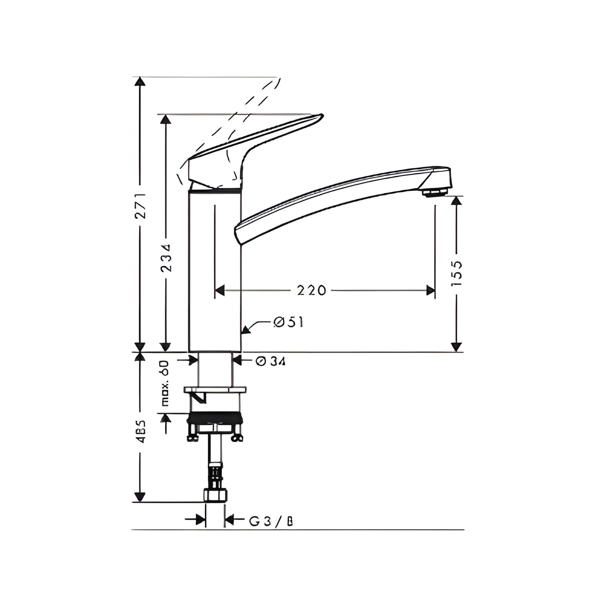 Hansgrohe Logis za sudoperu 71832000 – tehnički crtež
