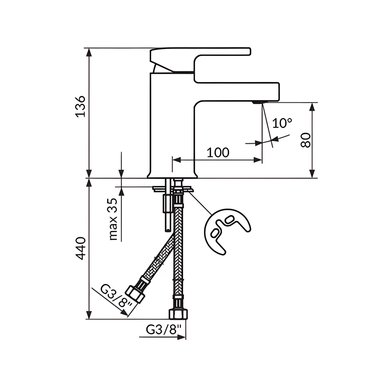 Rosan B/2 baterija za lavabo JB30101 – tehnički crtež