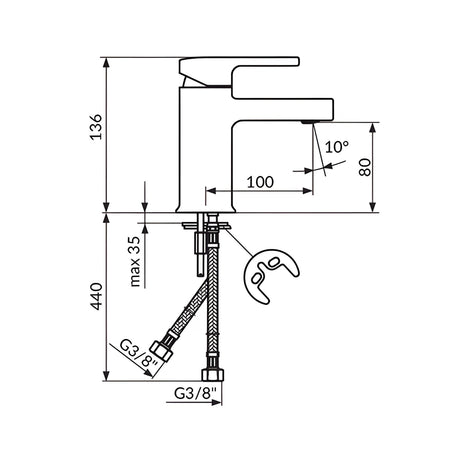 Rosan B/2 baterija za lavabo JB30101 – tehnički crtež