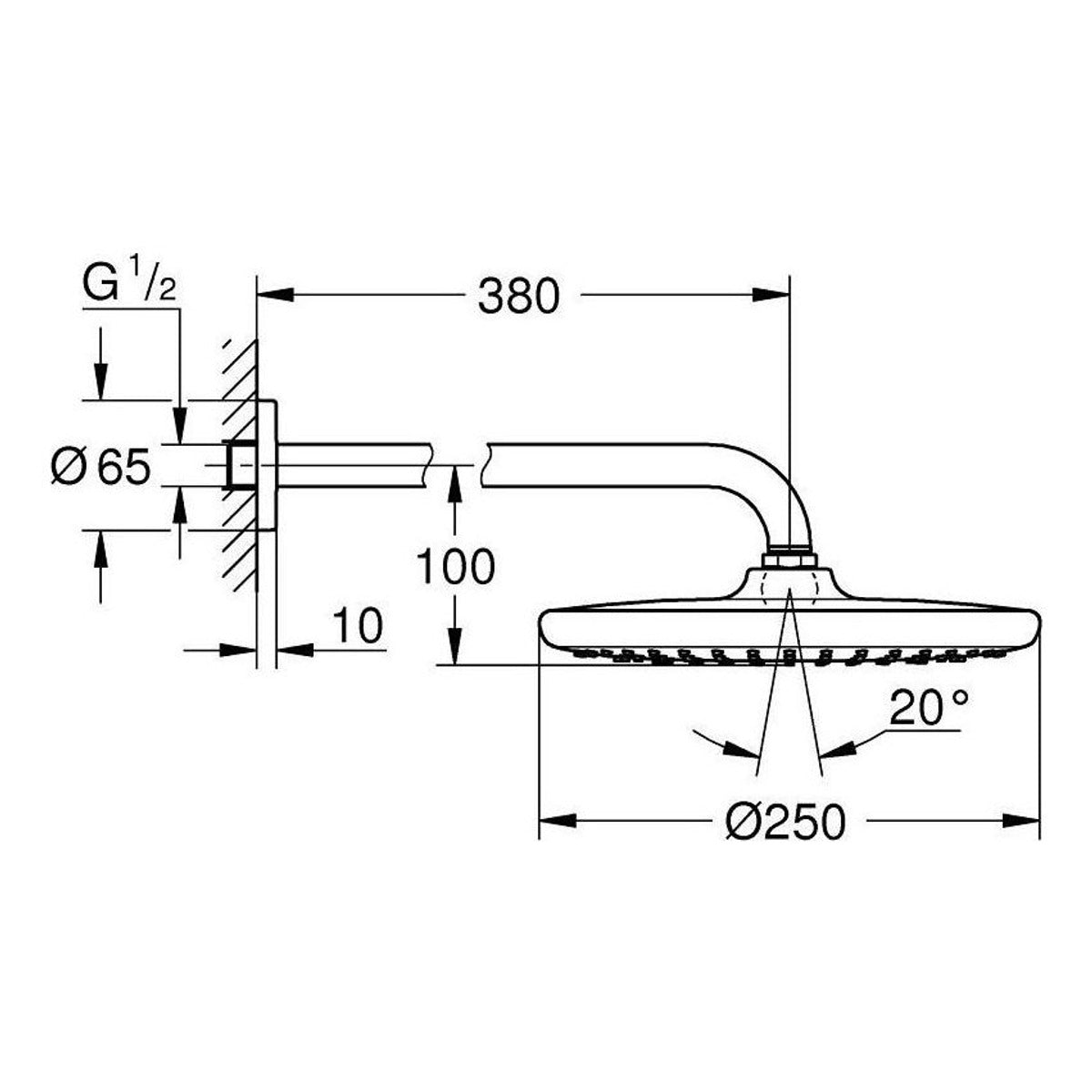 Grohe Tempesta 250 tuš set 26668000 – tehnički crtež